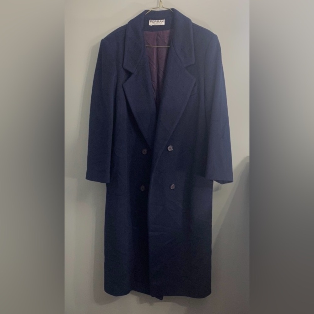 Vintage 70s Forrani For Forecaster USA 100% Wool Navy Trench Coat Size L~?